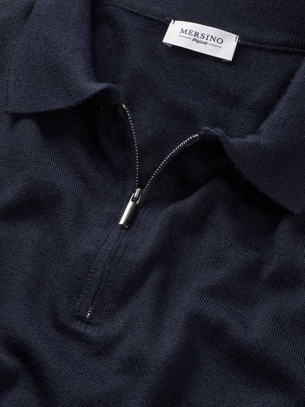 Navy Blue Cashfeel Zip-Up Polo Sweater