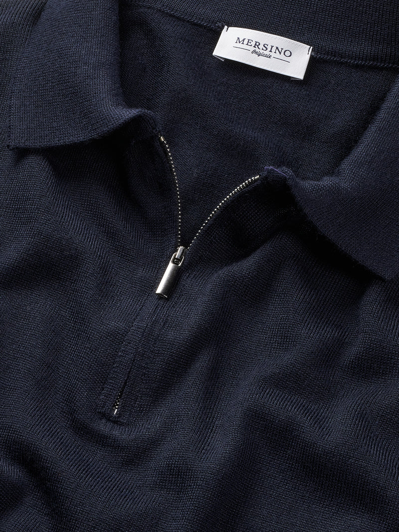 Navy Blue Cashfeel Zip-Up Polo Sweater
